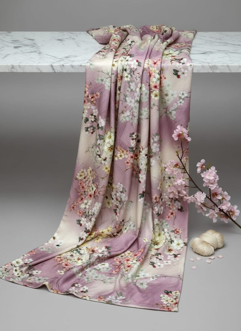 Pink Pastel Watercolor Blossom Kora Silk Digital Printed Fabric