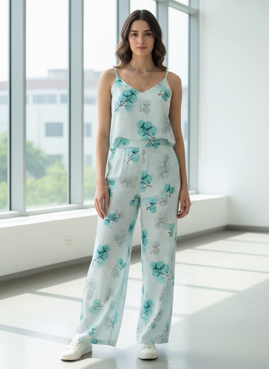 Rama Color Leaves Digital Printed Fabric - Pure Cotton