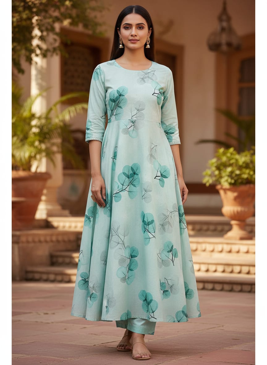 Rama Color Leaves Digital Printed Fabric - Pure Cotton