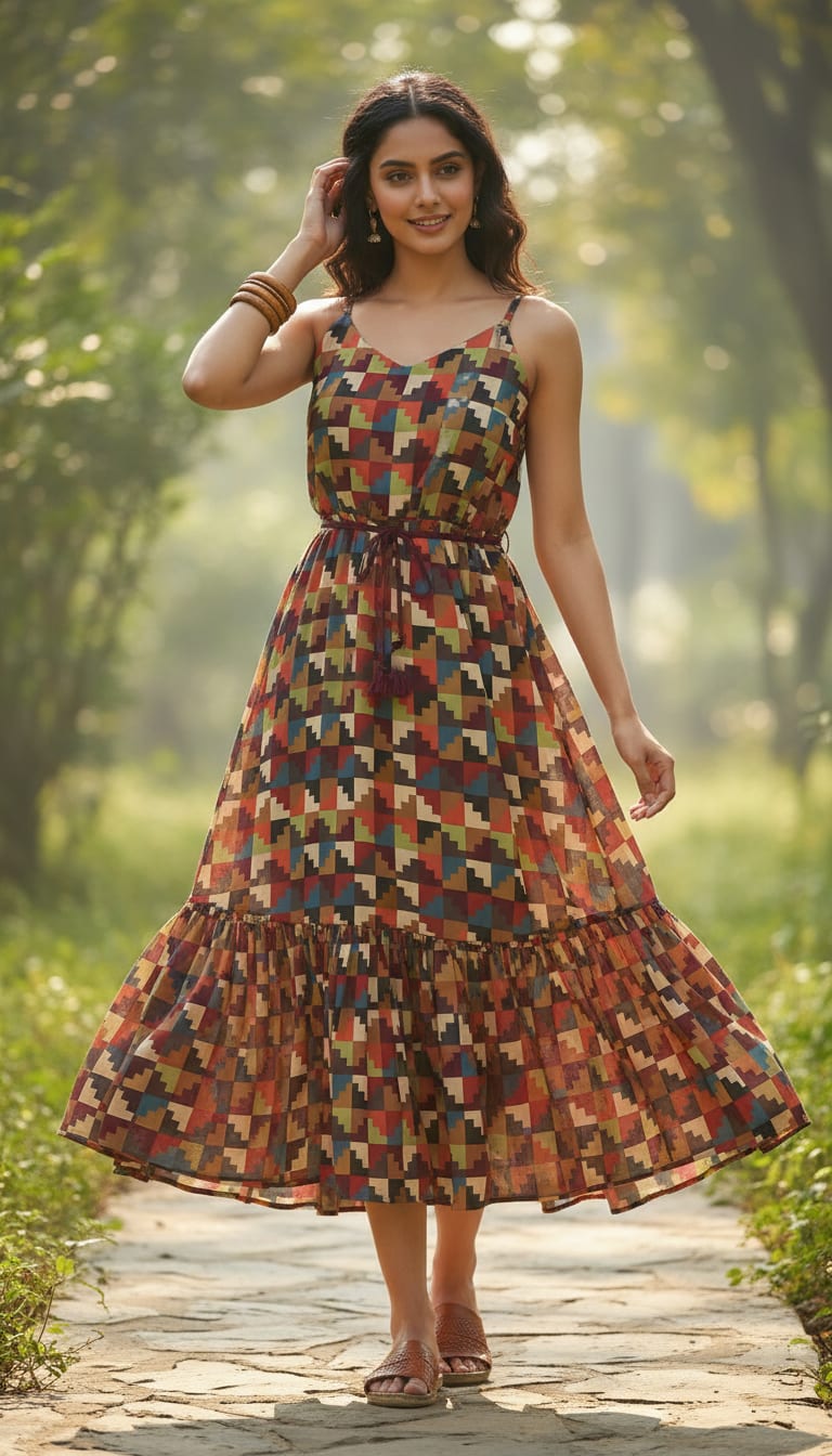 Multicolor Ethnic Geometric Block Print Pure Georgette Digital Printed Fabric