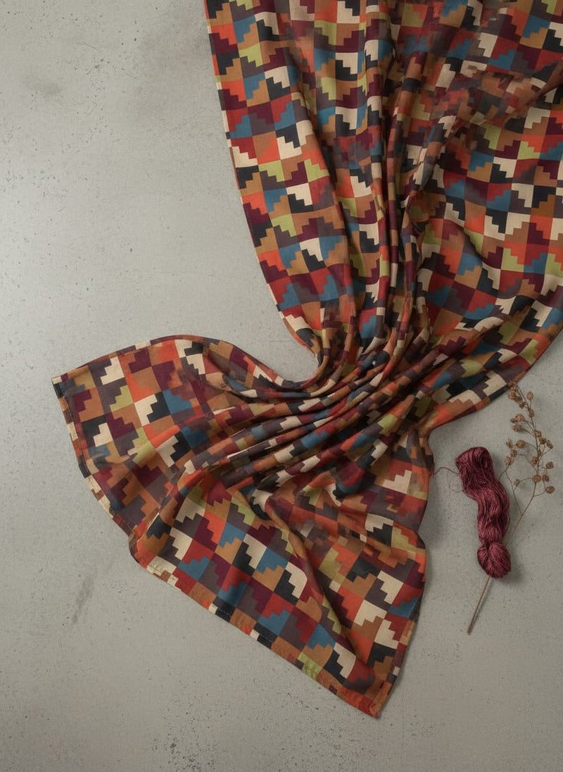 Multicolor Ethnic Geometric Block Print Pure Georgette Digital Printed Fabric