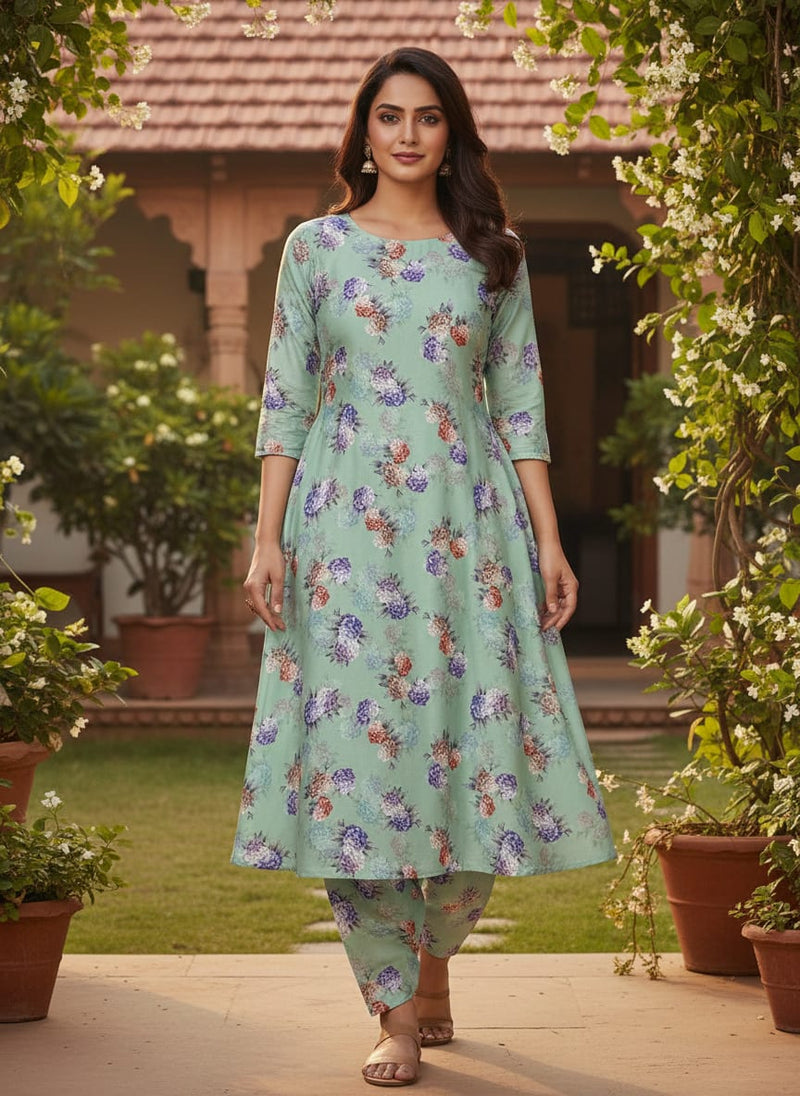 Beautiful Three Colour Geranium Flower Digital Printed Fabric - Kora Silk