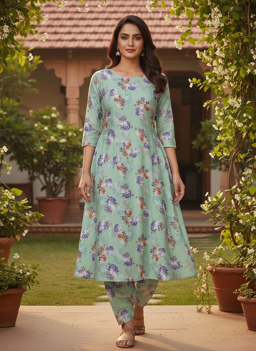 Beautiful Three Colour Geranium Flower Digital Printed Fabric - Kora Silk