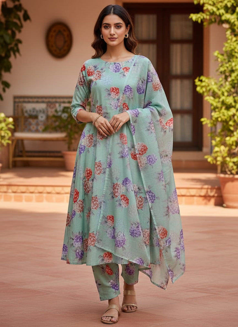 Beautiful Three Colour Geranium Flower Digital Printed Fabric - Cotton