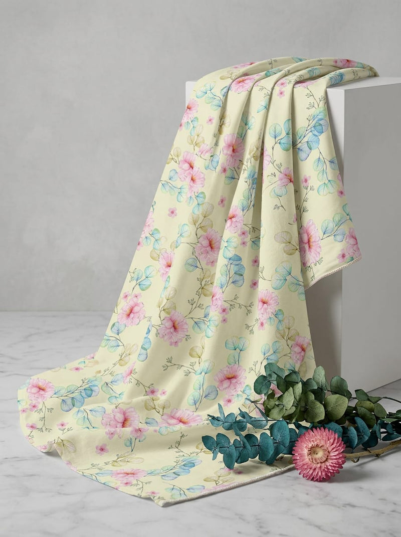 Multicolor Watercolor Floral and Eucalyptus Leaf Pure Cotton Digital Printed Fabric