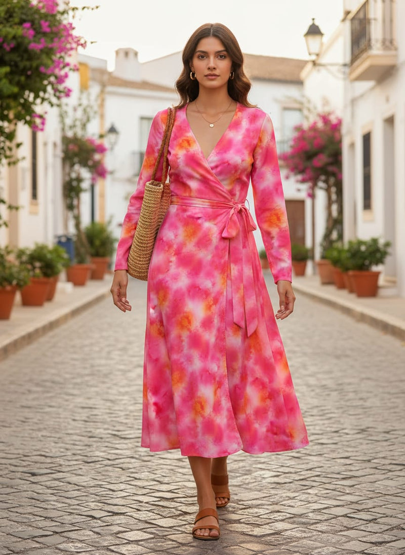 Morden Spotted Pink & Orange Digital Printed Fabric - Weightless