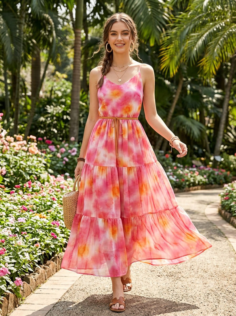 Pink and Orange Abstract Tie-Dye Weightless Digital Printed Fabric