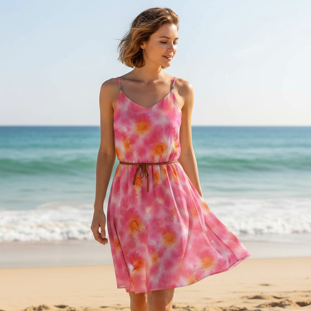 Morden Spotted Pink & Orange Digital Printed Fabric - Organza