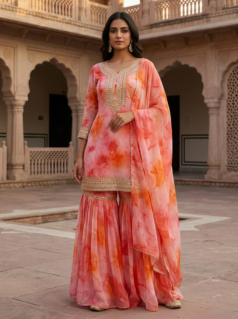 Pink Tie-Dye Watercolour Effect Pure Chiffon Digital Printed Fabric