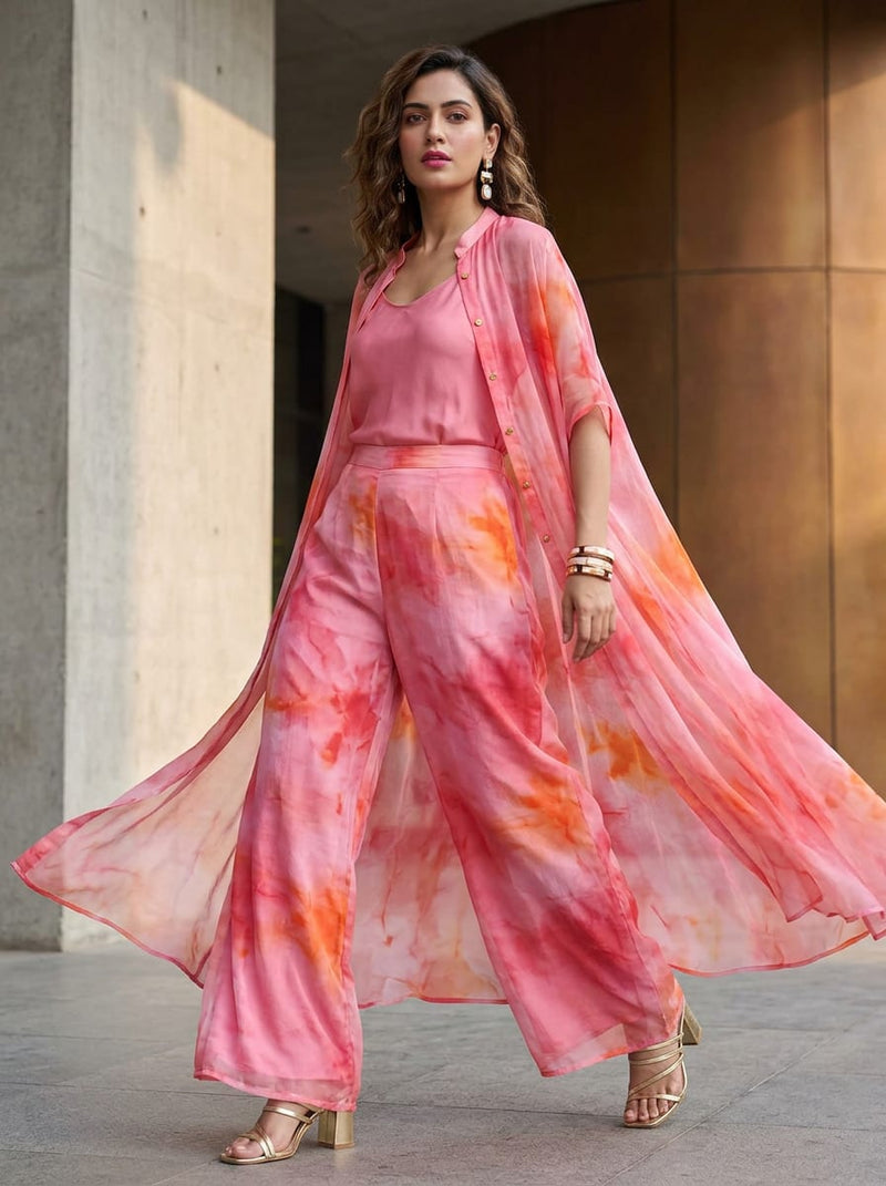 Pink Tie-Dye Watercolour Effect Pure Chiffon Digital Printed Fabric