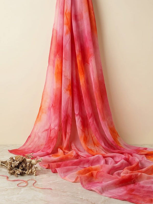 Pink Tie-Dye Watercolour Effect Pure Chiffon Digital Printed Fabric