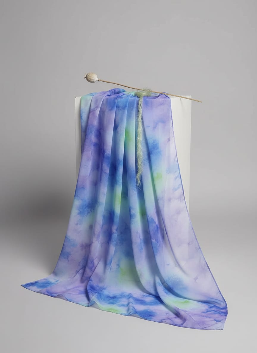Classic Spotted Blue & Green Digital Printed Fabric - Weightless