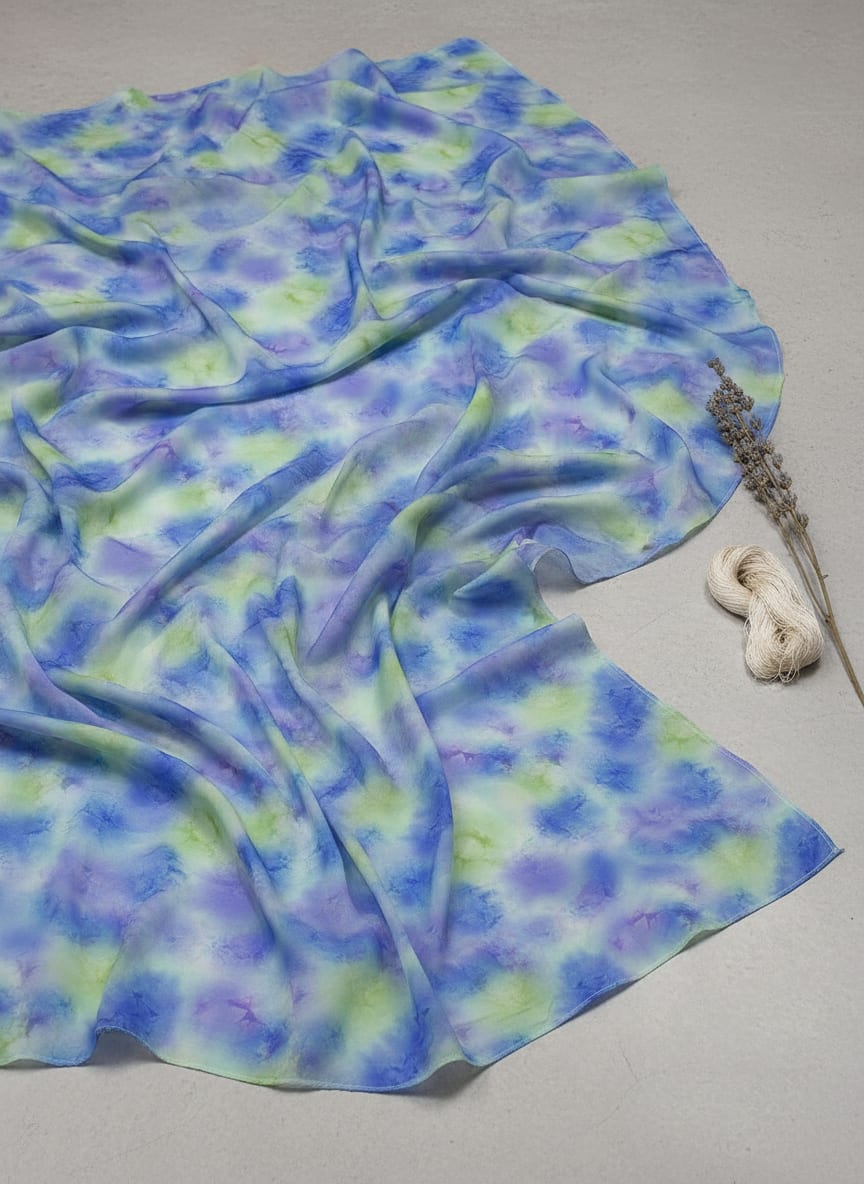 Multicolor Abstract Tie-Dye Pattern Pure Muslin Digital Printed Fabric