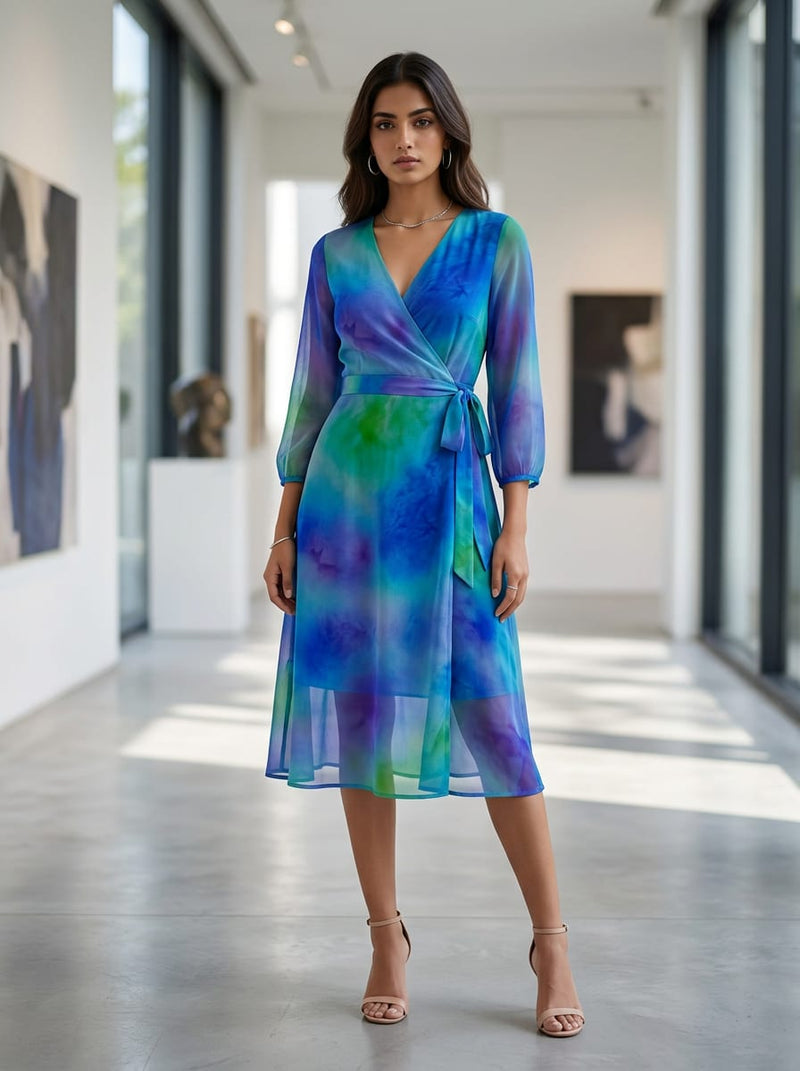 Multicolor Watercolor Tie-Dye Abstract Pure Georgette Digital Printed Fabric