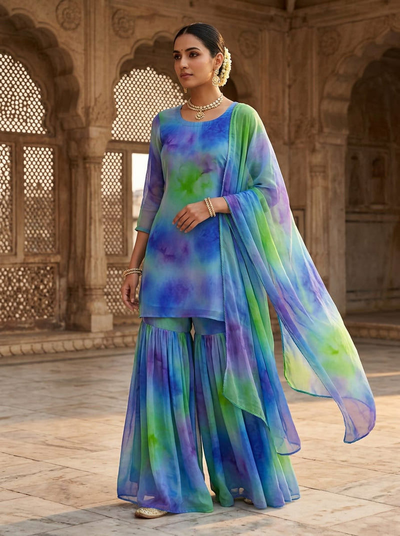 Multicolor Watercolor Tie-Dye Abstract Pure Georgette Digital Printed Fabric
