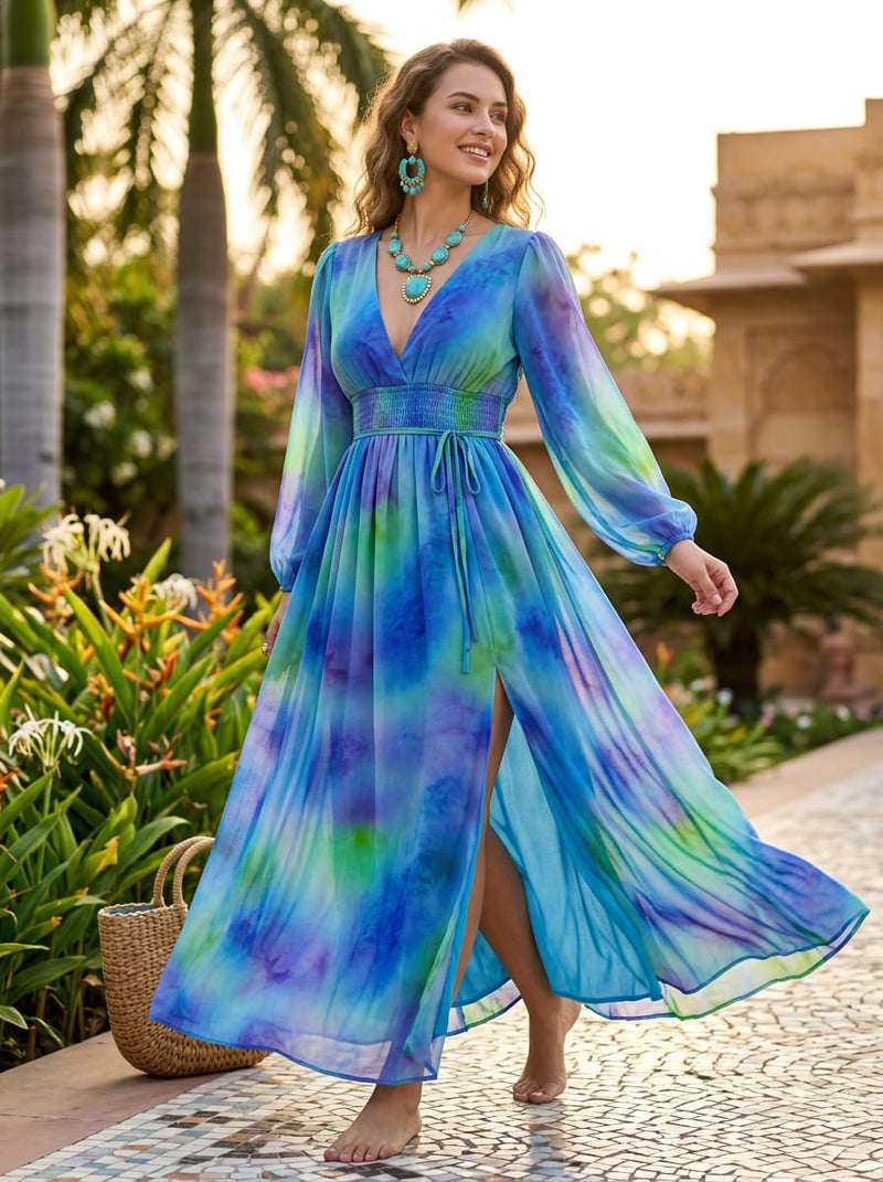 Multicolor Watercolor Tie-Dye Abstract Pure Georgette Digital Printed Fabric
