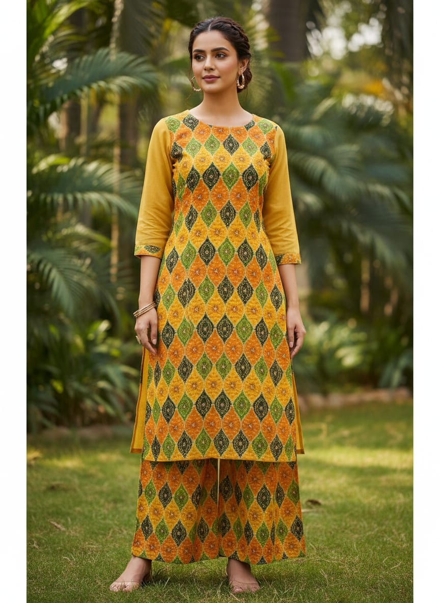 Mix Ogee Seamless Pattern Digital Printed Fabric - Poly Muslin