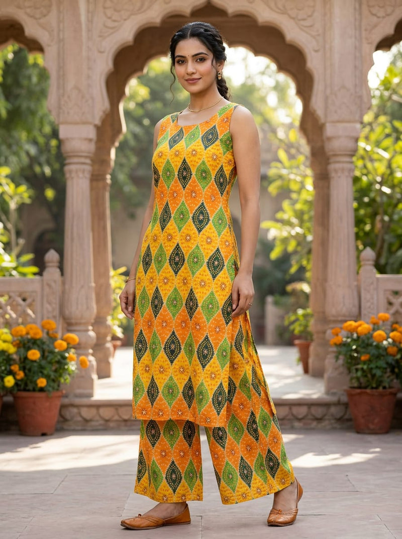 Multicolor Ethnic Bandhani Geometric Pattern Rayon Digital Printed Fabric