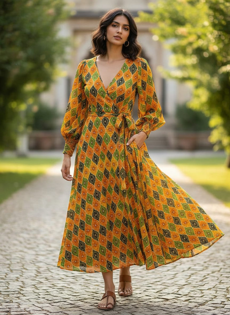 Mix Ogee Seamless Pattern Digital Printed Fabric - Pure Georgette