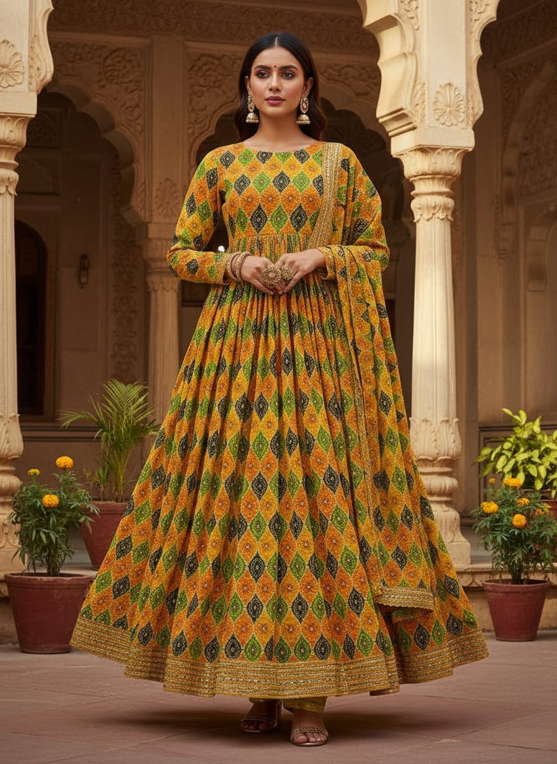 Mix Ogee Seamless Pattern Digital Printed Fabric - Pure Georgette