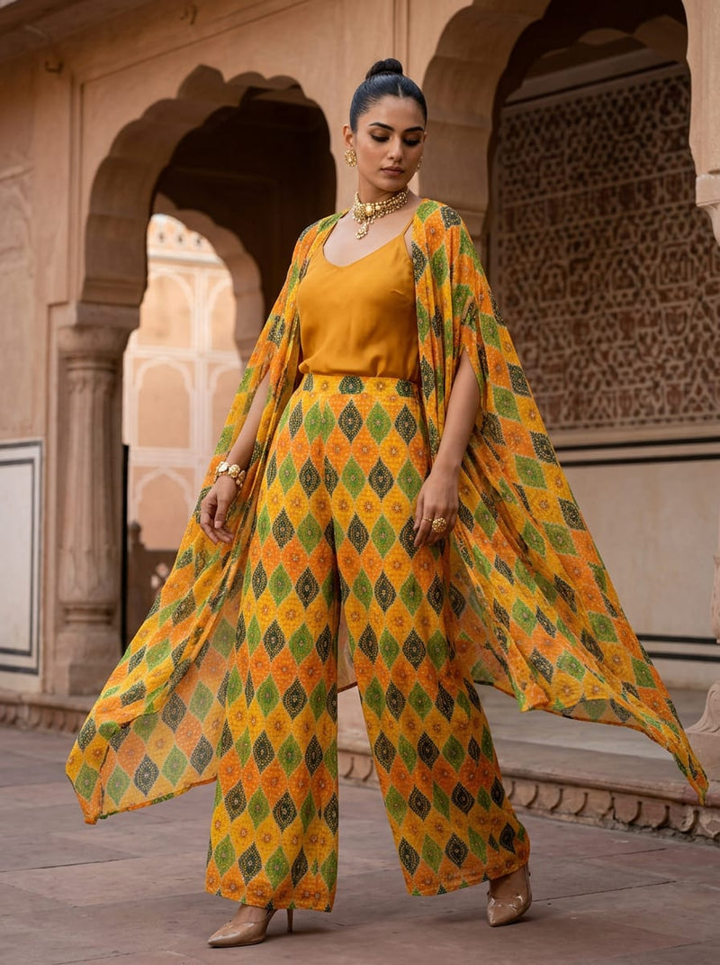 Multicolor Ethnic Diamond Pattern Pure Georgette Digital Printed Fabric