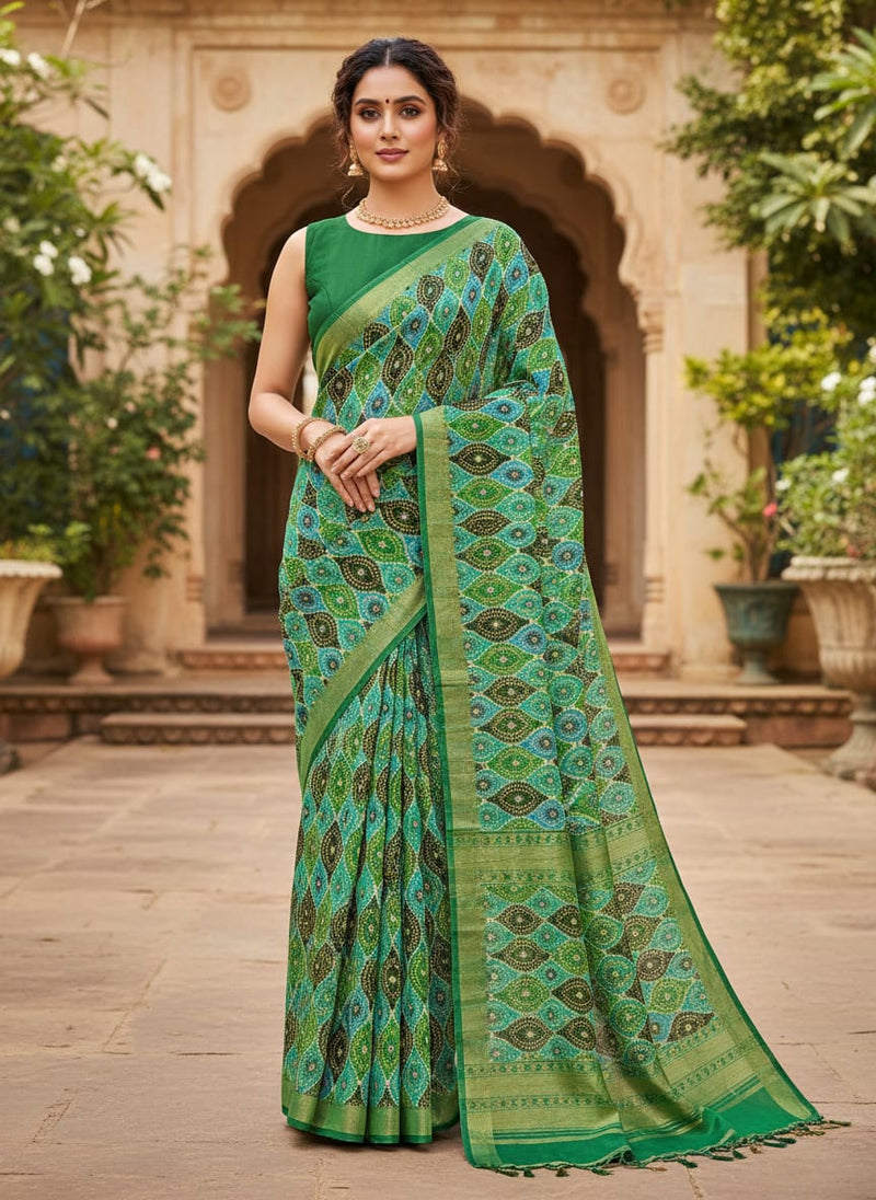 Seamless Ogee Tiny Doted Digital Printed Fabric - Kora Silk