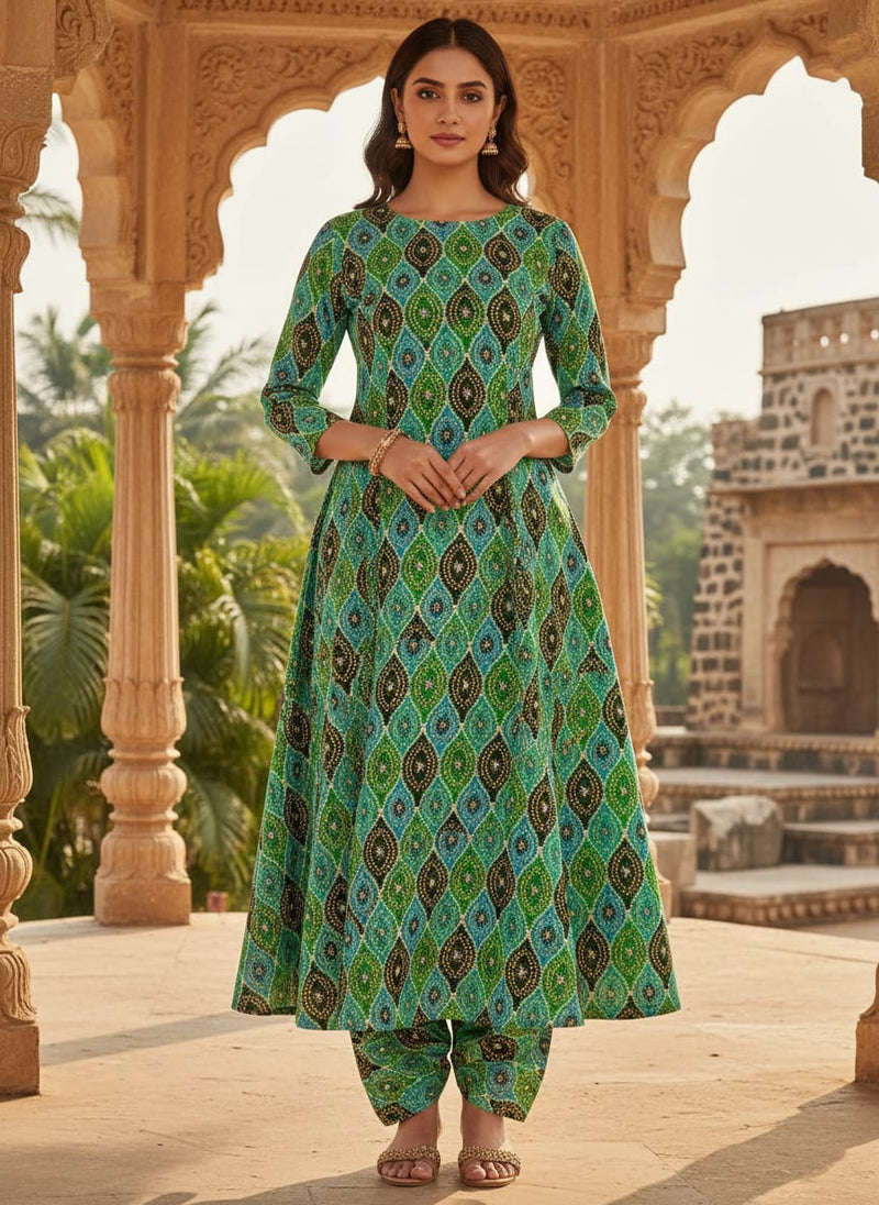 Seamless Ogee Tiny Doted Digital Printed Fabric - Kora Silk
