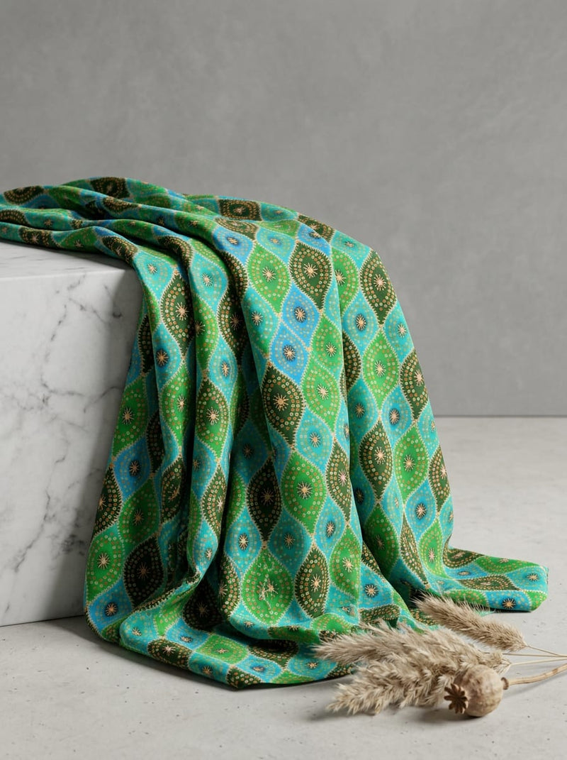 Multicolor Ethnic Geometric Diamond Print Weightless Digital Printed Fabric