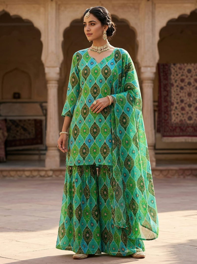 Multicolor Ethnic Geometric Diamond Print Weightless Digital Printed Fabric