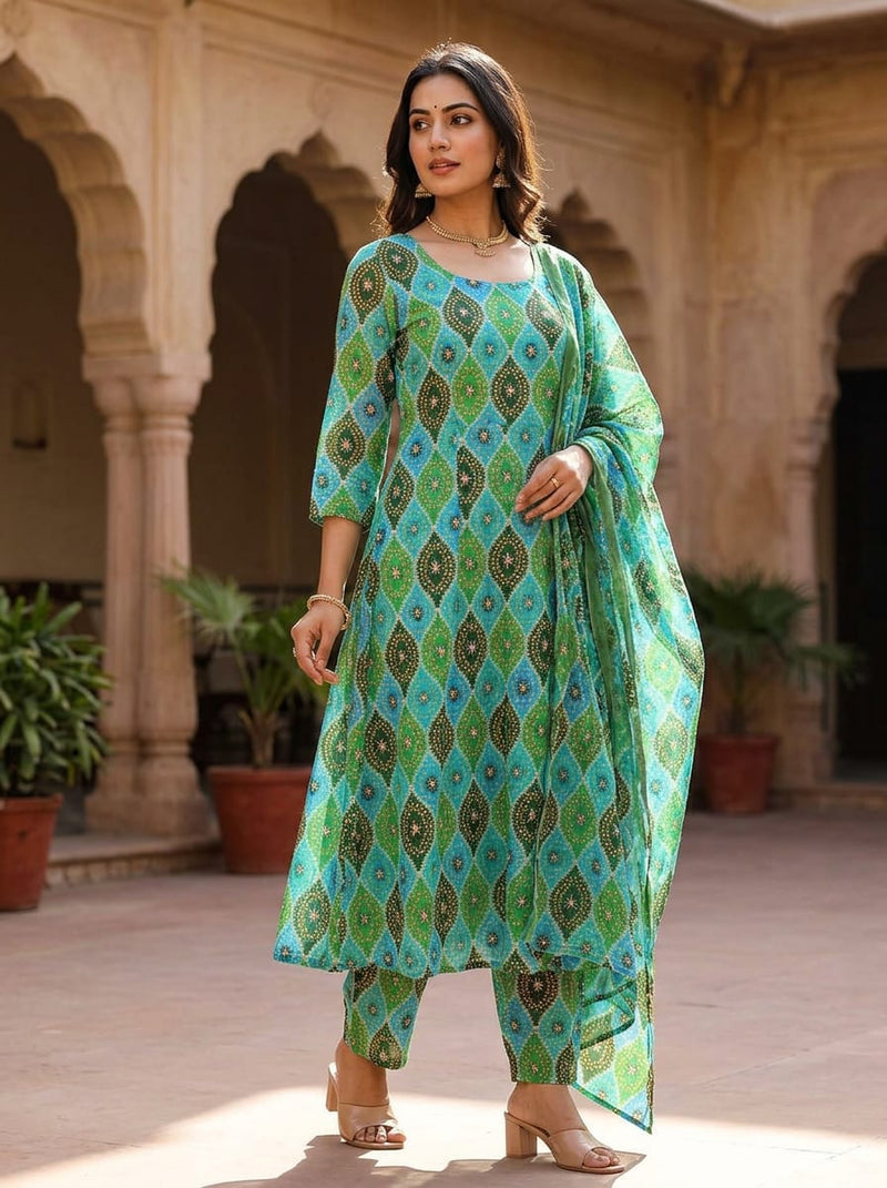 Multicolor Ethnic Bandhani Geometric Pure Muslin Digital Printed Fabric