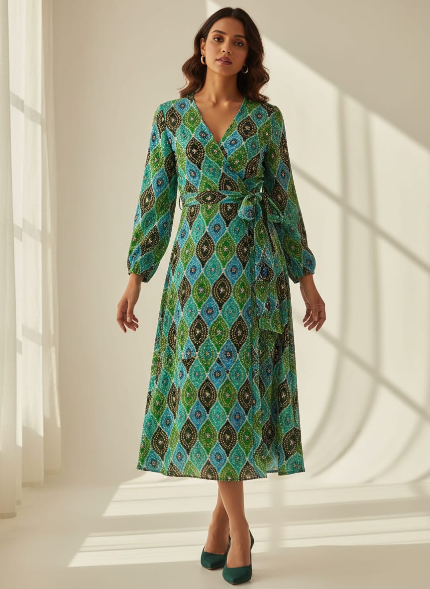 Seamless Ogee Tiny Doted Digital Printed Fabric - Pure Georgette