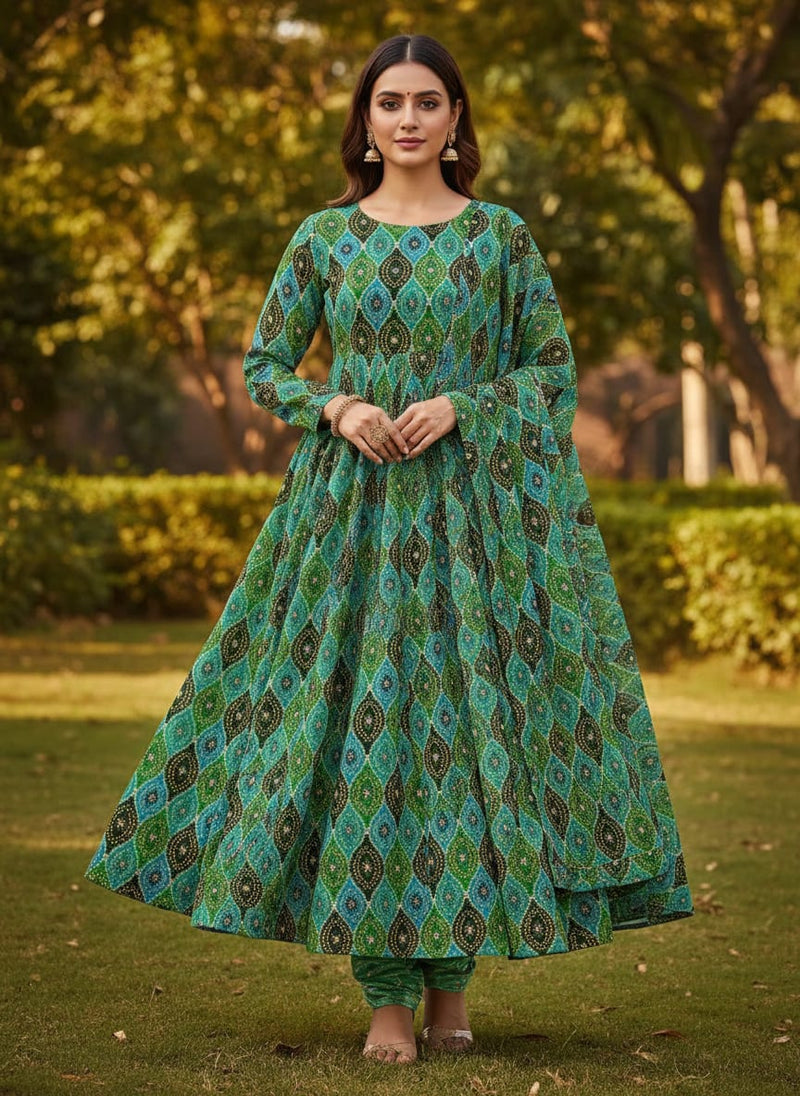 Seamless Ogee Tiny Doted Digital Printed Fabric - Pure Georgette