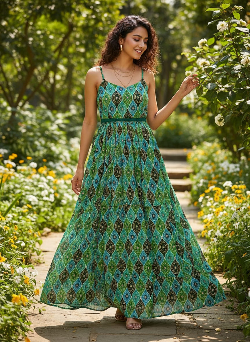 Seamless Ogee Tiny Doted Digital Printed Fabric - Pure Georgette
