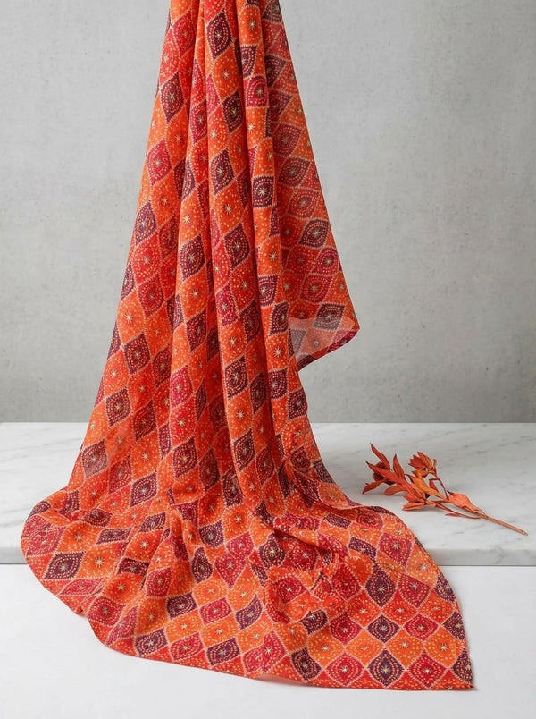 Multicolor Ethnic Bandhani Geometric Kora Silk Digital Printed Fabric - Fabric Editorial Studio Flatlay Lookbook - KS-0-TA08261P6-110