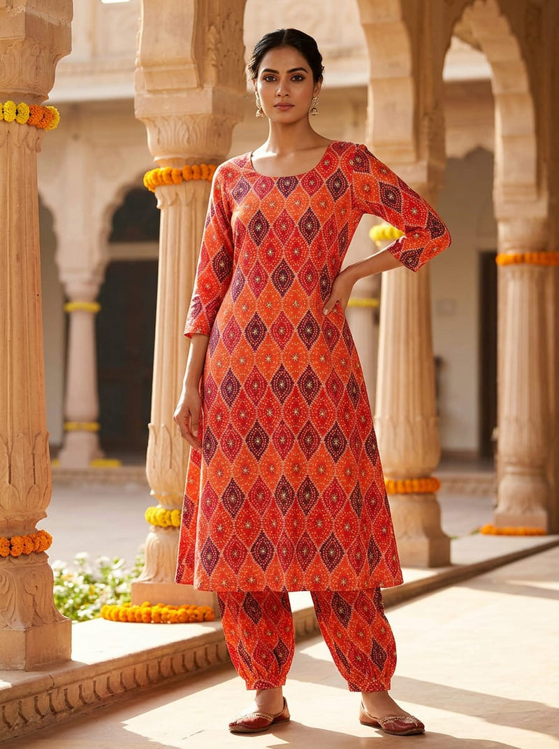 Multicolor Ethnic Bandhani Geometric Kora Silk Digital Printed Fabric