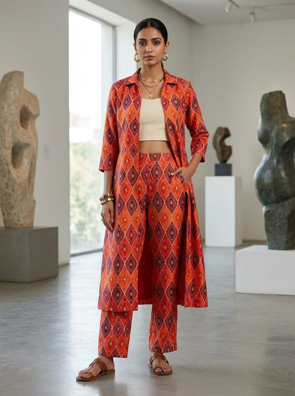 Multicolor Ethnic Bandhani Geometric Kora Silk Digital Printed Fabric - Jacket Kurta with Straight Pants Lookbook - KS-0-TA08261P6-110 - alternate view