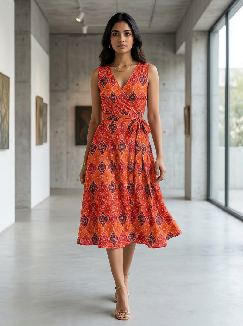 Multicolor Ethnic Bandhani Style Weightless Digital Printed Fabric