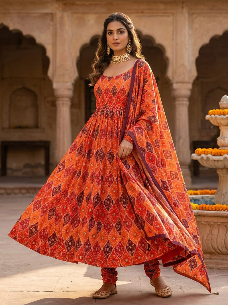 Multicolor Ethnic Bandhani Style Weightless Digital Printed Fabric