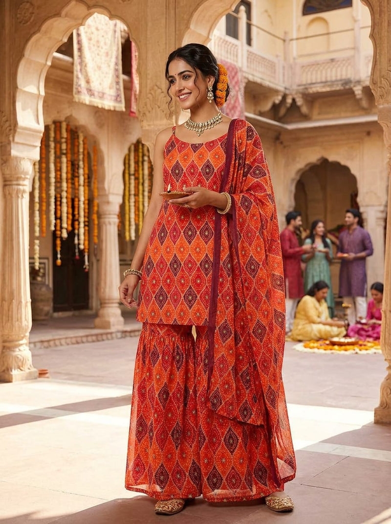 Multicolor Ethnic Bandhani Style Weightless Digital Printed Fabric