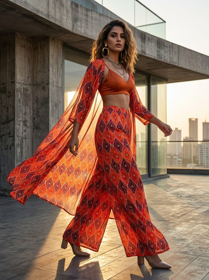 Multicolor Ethnic Bandhani Style Weightless Digital Printed Fabric
