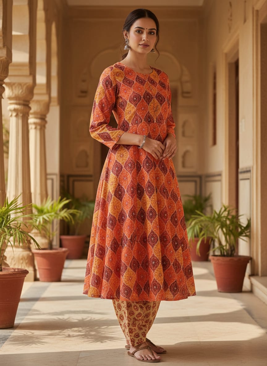 Cool Three Colour Ogee Pattern Digital Printed Fabric - Pure Muslin