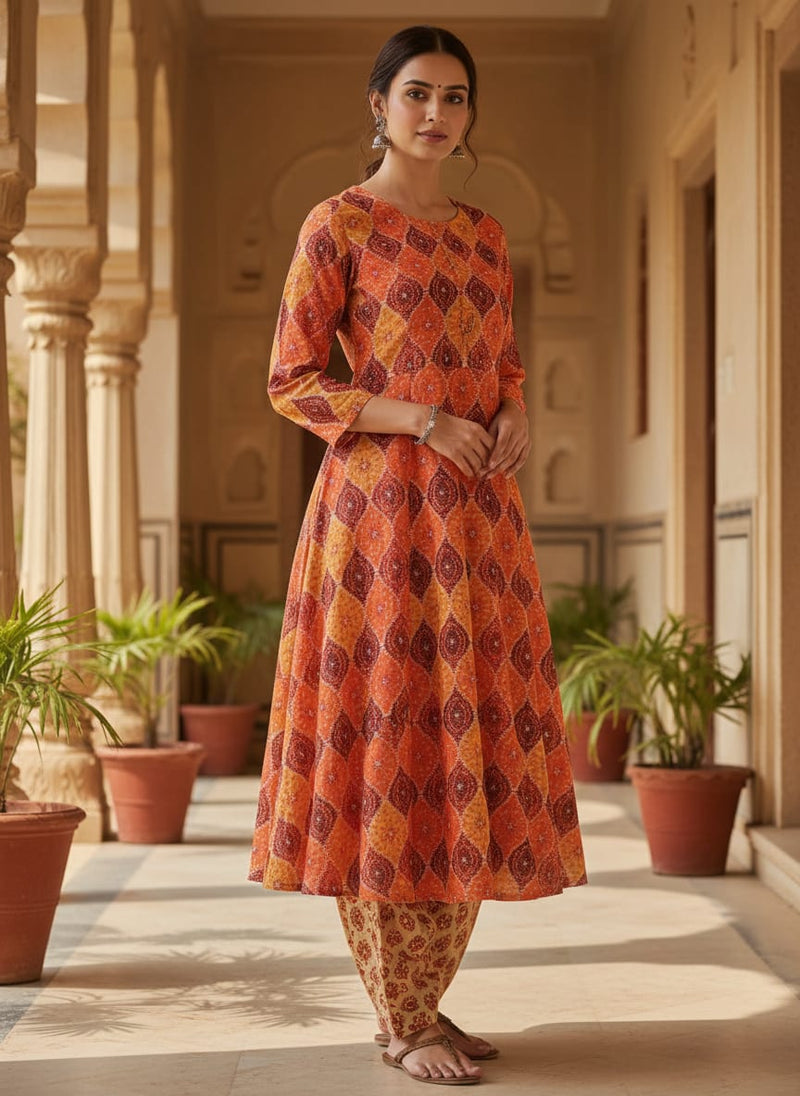 Cool Three Colour Ogee Pattern Digital Printed Fabric - Pure Muslin