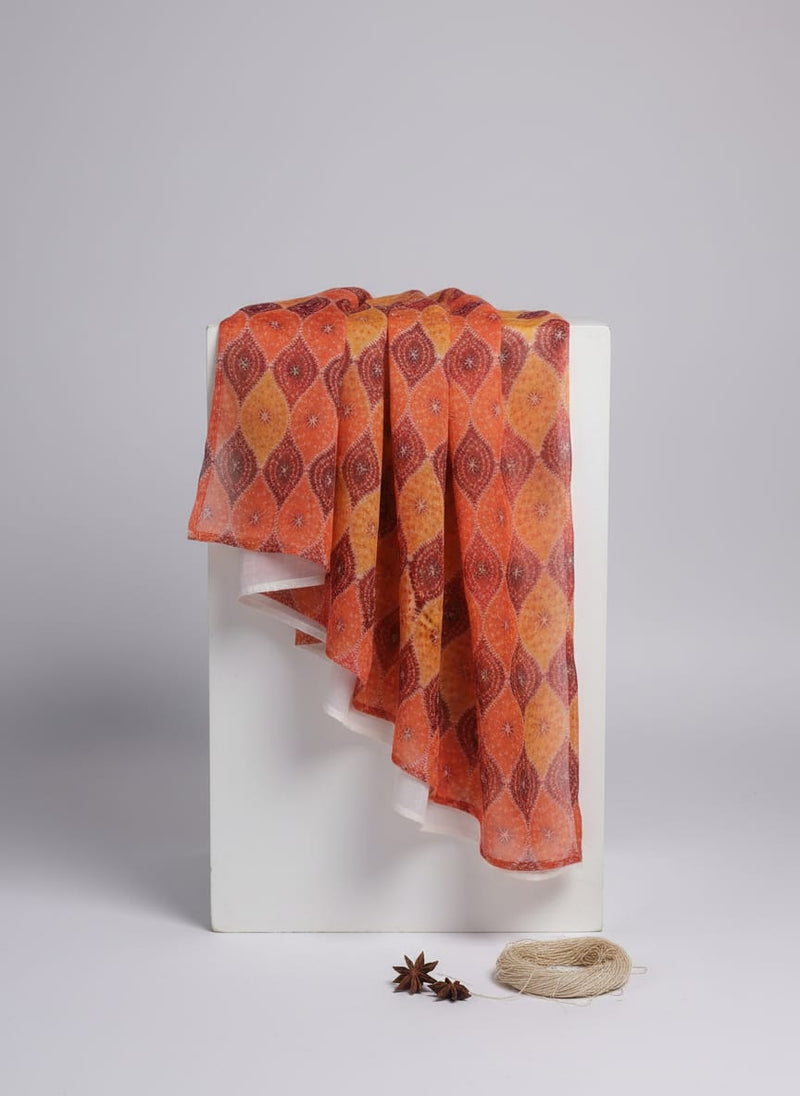 Cool Three Colour Ogee Pattern Digital Printed Fabric - Pure Muslin