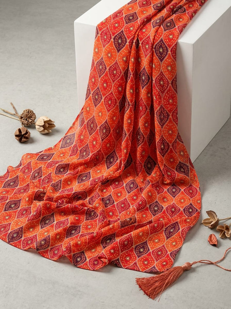 Multicolor Ethnic Bandhani Style Geometric Pure Georgette Digital Printed Fabric