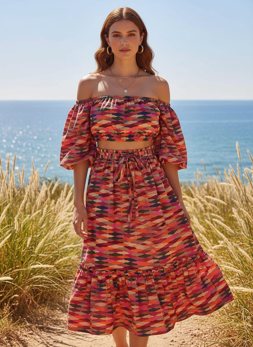 Multicolour Scales Repeat Digital Printed Fabric - Weightless