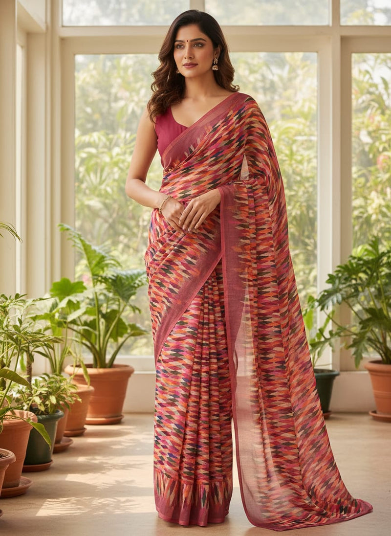Multicolor Wavy Diamond Geometric Pure Georgette Digital Printed Fabric