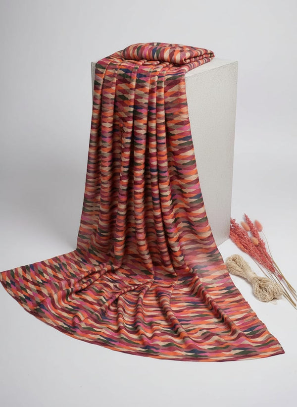 Multicolor Colorful Wavy Geometric Pure Chinon Digital Printed Fabric - Fabric Editorial Studio Flatlay Lookbook - PC-0-TA08262P-106