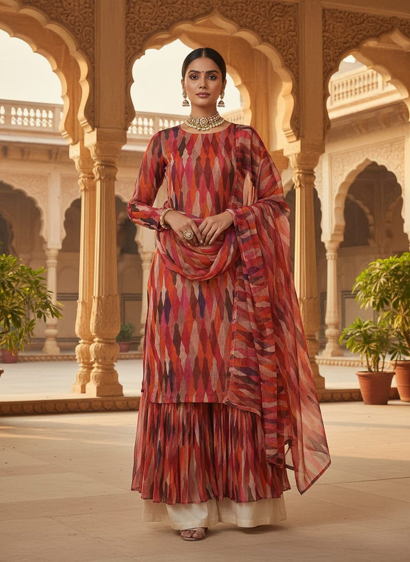 Multicolour Scales Repeat Digital Printed Fabric - Pure Chiffon