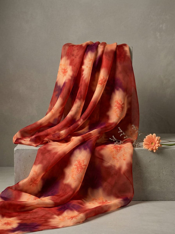 Multicolor Abstract Tie-Dye Floral Organza Digital Printed Fabric - Fabric Editorial Studio Flatlay Lookbook - OR-0-TA08263P1-110