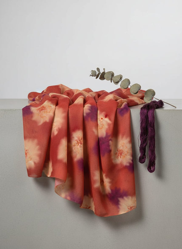 Red Abstract Tie-Dye Floral Pure Chinon Digital Printed Fabric - Fabric Editorial Studio Flatlay Lookbook - PC-0-TA08263P1-106